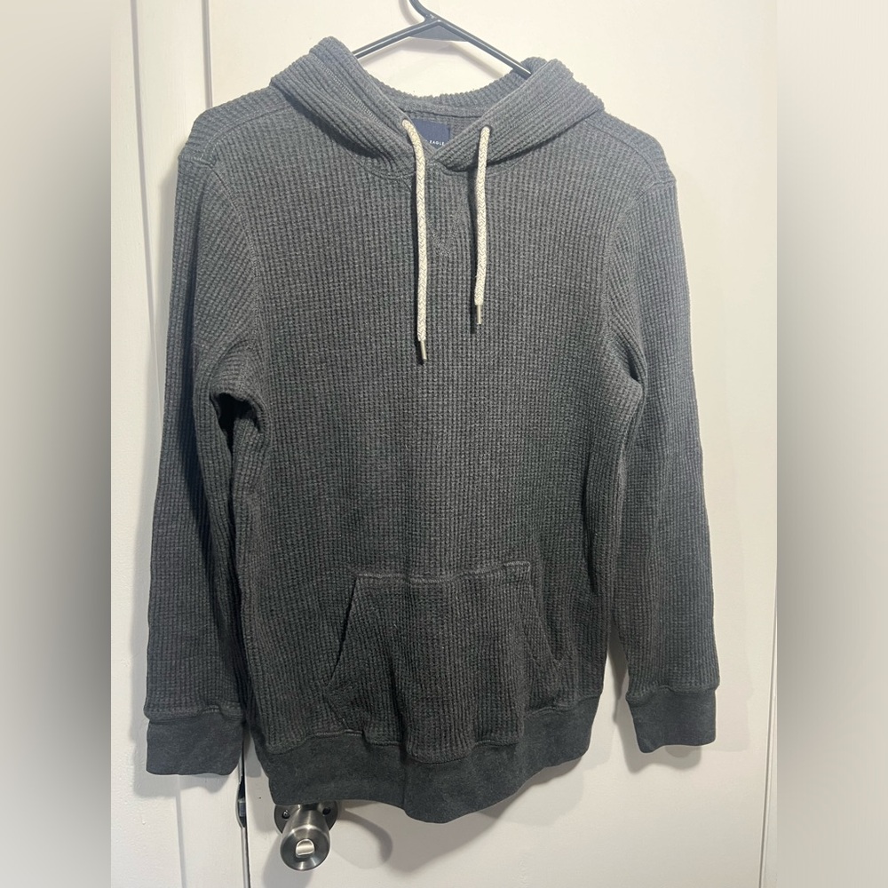 American Eagle Dark Gray Waffle Knit Hoodie